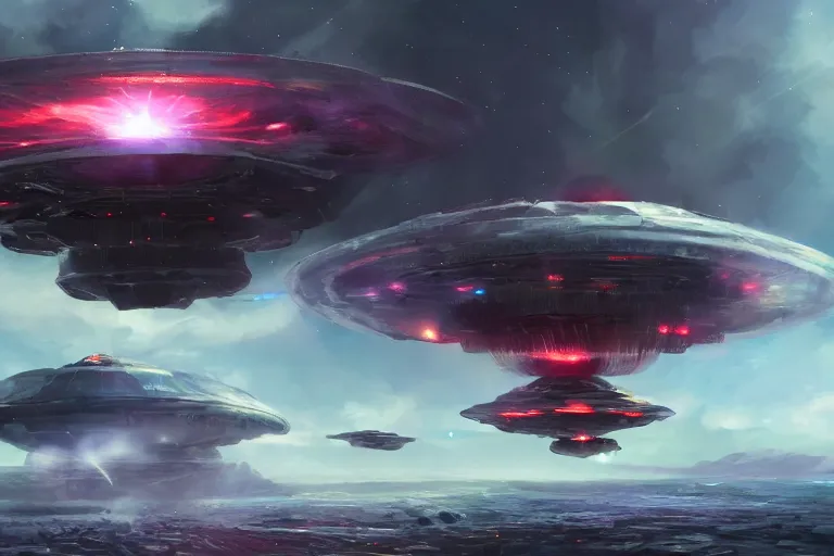 Image similar to ufo mothership being bombarded by multiple missiles, dramatic, concept art, digital painting, trending on artstation, highly detailed, epic composition, 8 k uhd