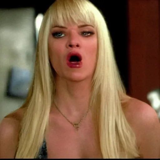 Prompt: disgusted blonde woman reaction image, movie still