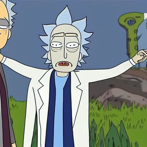 Image similar to Bill Murray playing Rick Sanchez, with spikey grey hair, and wearing a white lab coat, real-life action movie of Rick & Morty announced, poster art