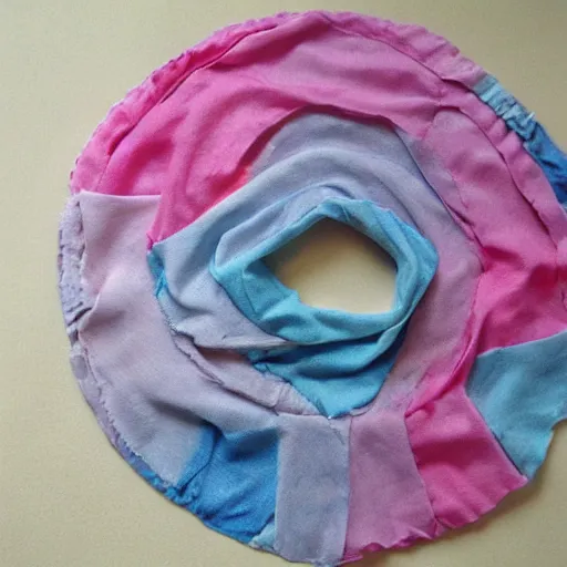 Prompt: of a piece of fabric made out of many layers, puffy, pinks and blues