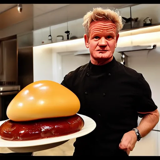 Image similar to < photo hd trending funny > gordon ramsey foams at the mouth with hunger after seeing a gigantic boiled egg < / photo >