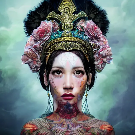 Prompt: kawaii puerto rican goddess portrait wearing a bespoke headdress designed by emma yeo, inspired by cameron gray, wlop, stanley kubrick, masamune, unique perspective, photorealistic, intricate foreground, dof, trending on artstation, 3 d render, vivid
