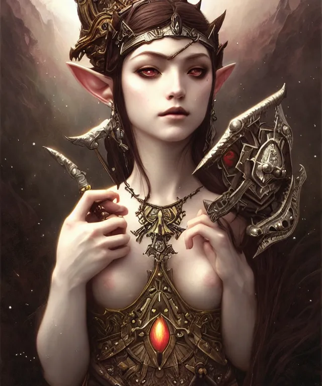 Prompt: dark fantasy, sensual legend of Zelda twilight Princess portrait, dark surrealist , fantasy, intricate, elegant, highly detailed, digital painting, artstation, concept art, smooth, sharp focus, illustration, art by Tom Bagshaw, artgerm and greg rutkowski and alphonse mucha