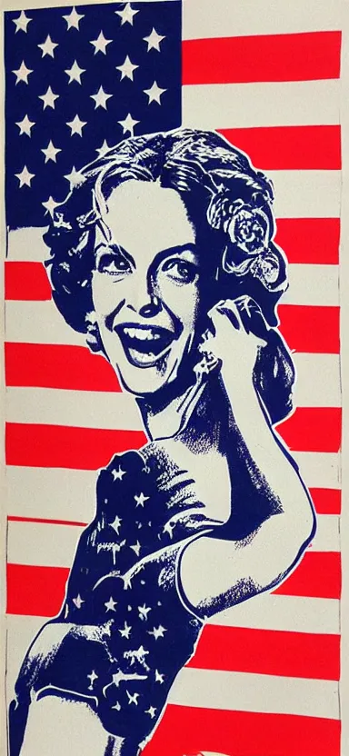 Image similar to heather graham American election poster, block print