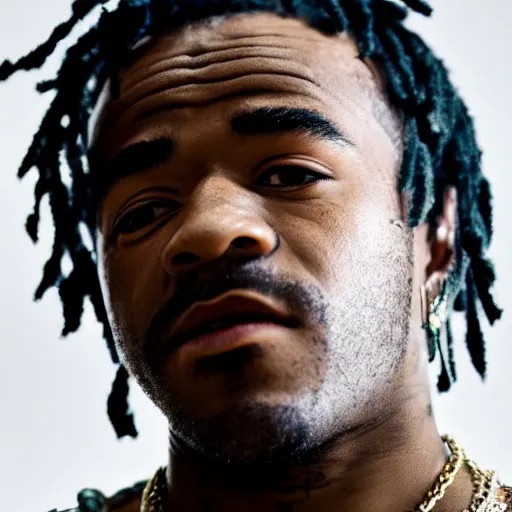 Image similar to a studio photograph of Lil Uzi Vert, portrait, 40mm lens, shallow depth of field, close up, split lighting, cinematic