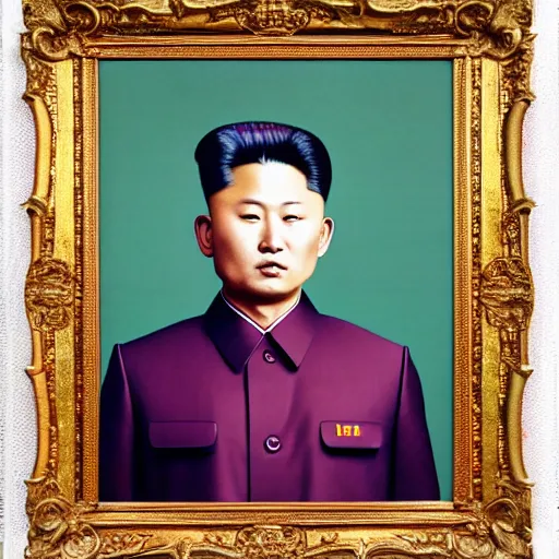 Image similar to realistic concept art photography by araki nobuyoshi of smiling north korean kim chen wearing ukrainian traditional shirt designed by taras shevchenko.