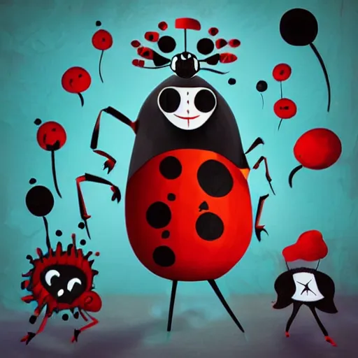 Prompt: ladybug as a monster, toyism art style, scary atmosphere, nightmare - like dream