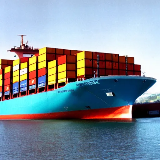 Prompt: maersk container ship, kodak ektachrome,