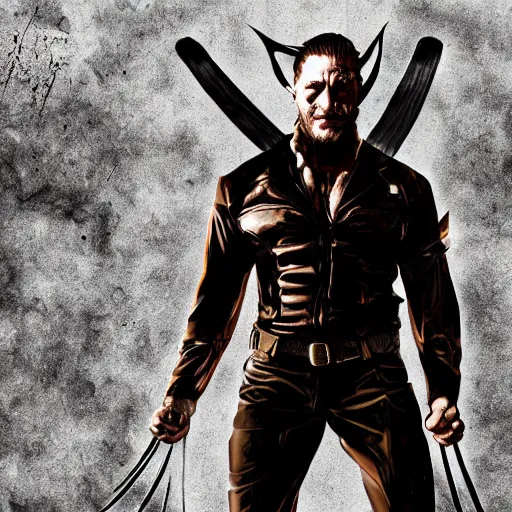 Image similar to Tom Hardy in wolverine suit Digital art 4K quality Photorealism