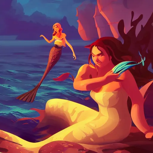 Image similar to painting mermaid treasure on sea of thieves game avatar hero smooth face median photoshop filter cutout vector, behance hd by jesper ejsing, by rhads, makoto shinkai and lois van baarle, ilya kuvshinov, rossdraws global illumination