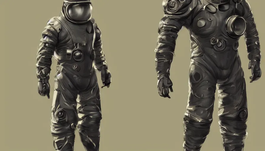 Image similar to character design space suit designed by apple, luxury, extremely detailed, jama jurabaev, very long shot, brush hard, artstation, cgsociety, high quality, brush stroke