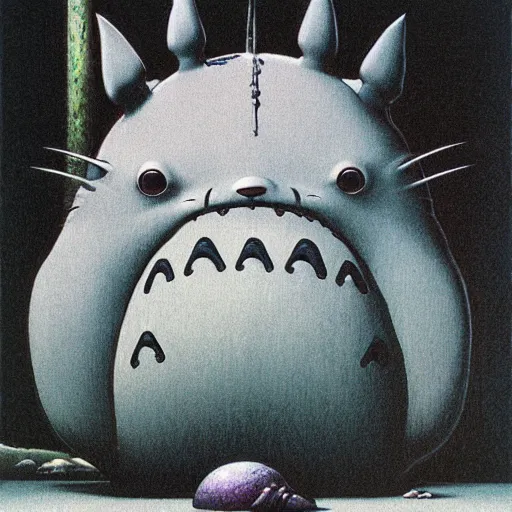 Image similar to Totoro, Studio Ghiblo, Zdzisław Beksiński