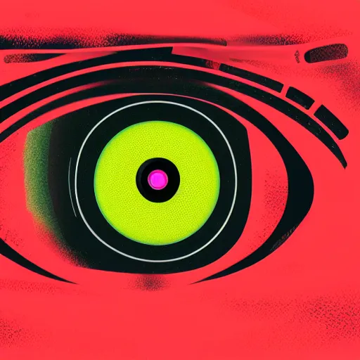 Image similar to Artistic illustration of a cyberpunk style robotic eye in the style of hal-9000