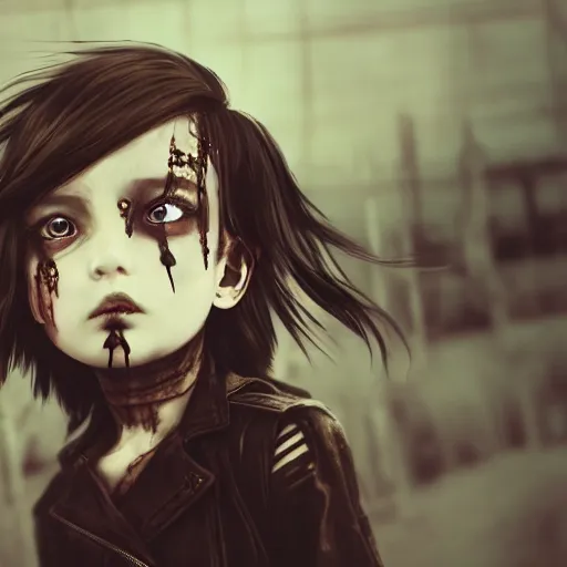 Prompt: punk little girl, profile picture, grunge fashion, highly detailed, reflection, 8 k, realistic artwork, hd, inspired by attack on titan, gothic style