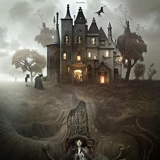 Prompt: michal karcz and tim burton dark surrealism painting., detailed, elegant, intricate, 4 k, renaissance painting