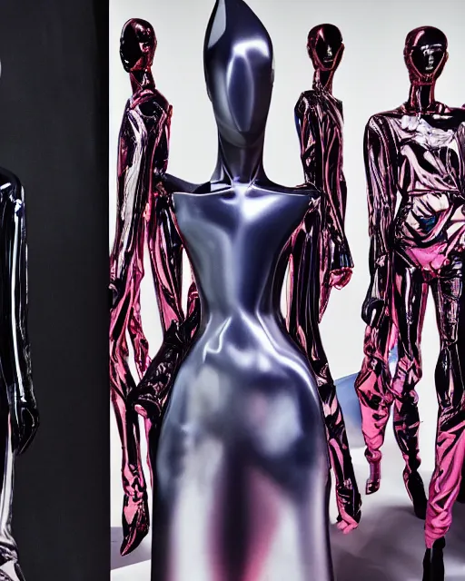 Image similar to an award winning fashion photograph of Balenciaga's fashion week 2049 campaign by Catherine Opie and Hajime Sorayama, Demna Gvasalia, cyberpunk, futuristic, Bladerunner 2049, dazzle camouflage!