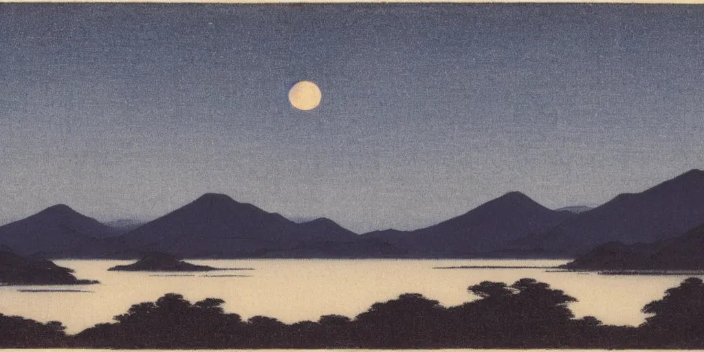 Image similar to savannah mountain range at night by ohara koson, 1 9 1 0