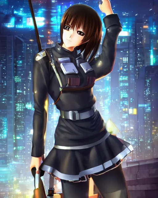 Image similar to full body portrait of anime girl in mechanic armor in night tokyo screenshot of anime by makoto sinkai, perfect face, fine details