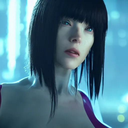 Image similar to film still of a female cyborg in new ghost in the shell sequel, cinematic lighting, high resolution, 4 k - w 6 4 0