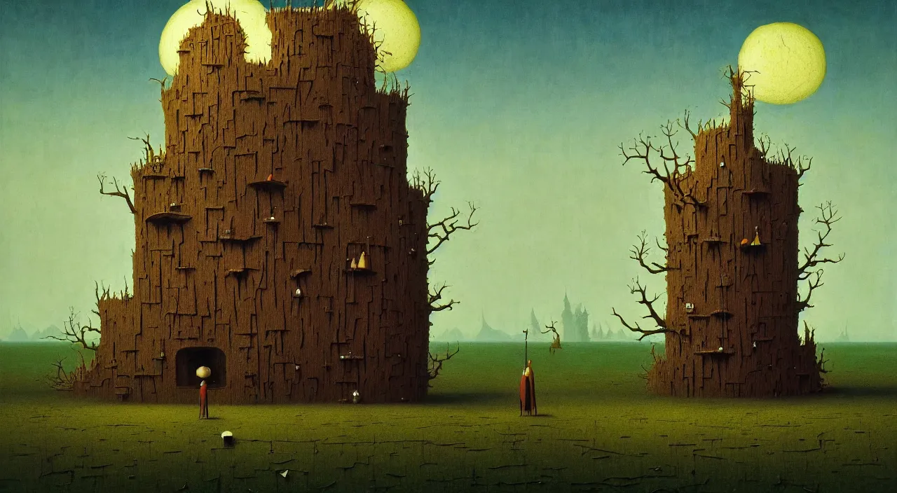 Prompt: single flooded simple fungus wooden tower, very coherent and colorful high contrast ultradetailed photorealistic masterpiece by michael whelan franz sedlacek hieronymus bosch gediminas pranckevicius dean ellis simon stalenhag rene magritte, dark shadows, sunny day, hard lighting