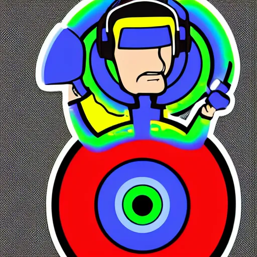 Image similar to svg sticker of a Pop-Wonder Captain-Spock-Star-Trek at a rave, spinning records, giant headphones rocking out, wearing headphones, huge speakers, dancing, rave, DJ, spinning records, digital art, amazing composition, rule-of-thirds, award-winning, trending on artstation, featured on deviantart