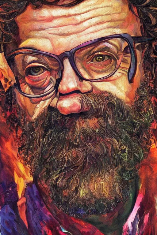 Image similar to an artistic joe jusko portrait of terence mckenna, renaissance themed