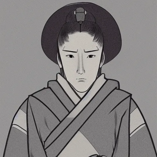 Prompt: Portrait of a samurai, manga style, gray