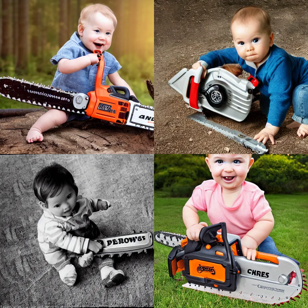 Prompt: Advertising photo of Baby\'s First Chainsaw.