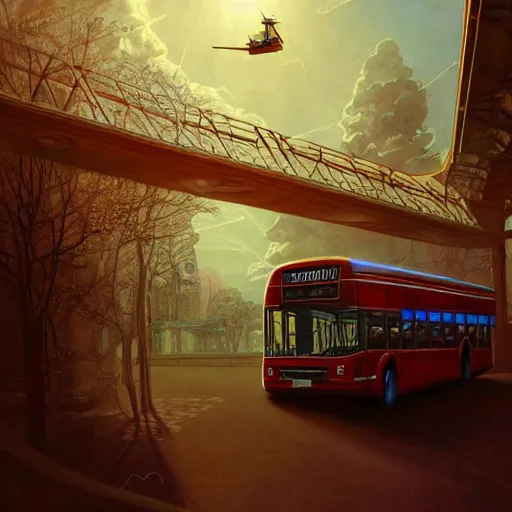 Prompt: realistic render portrait of an bus flying through space, money is flying out of the bus' windows, intricate, sci-fi, extremely detailed, digital painting, sculpted in zbrush, artstation, concept art, smooth, sharp focus, illustration, chiaroscuro lighting, golden ratio, incredible art by artgerm and greg rutkowski and alphonse mucha and simon stalenhag