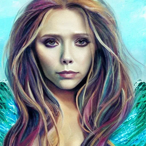 Prompt: elizabeth olsen as a mermaid, painting