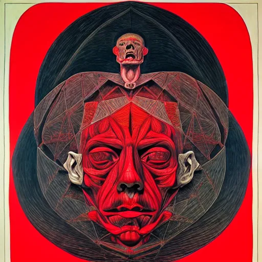 Prompt: red conceptual post - mortem monumental portrait made by escher and william blake and salvador dali, highly conceptual art, intricate detailed painting, illustration sharp detail, vector sharp graphic, manga 1 9 9 0, anatomy atlas