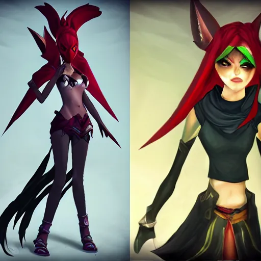 Image similar to league of legends, xayah and rakhan, style of photorealism