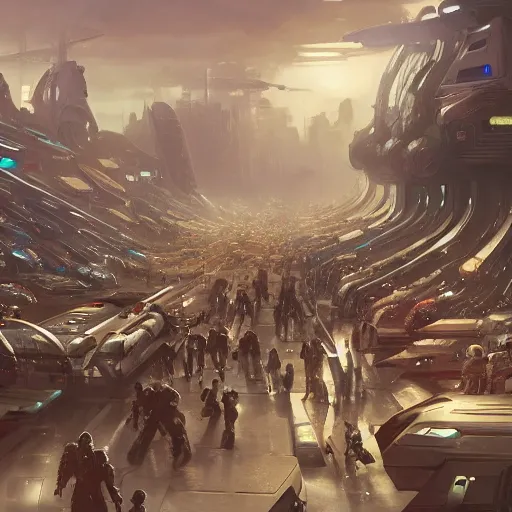 Image similar to busy sci - fi fleet market by pu hua, artstation contest winner