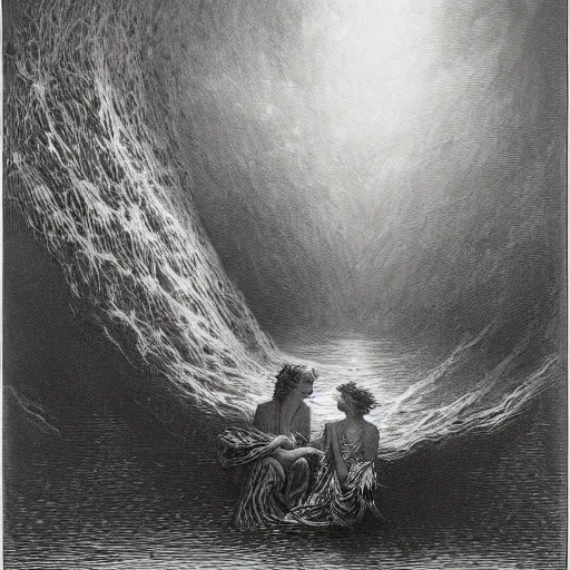 Prompt: the legend of the water spirit, gustave dore