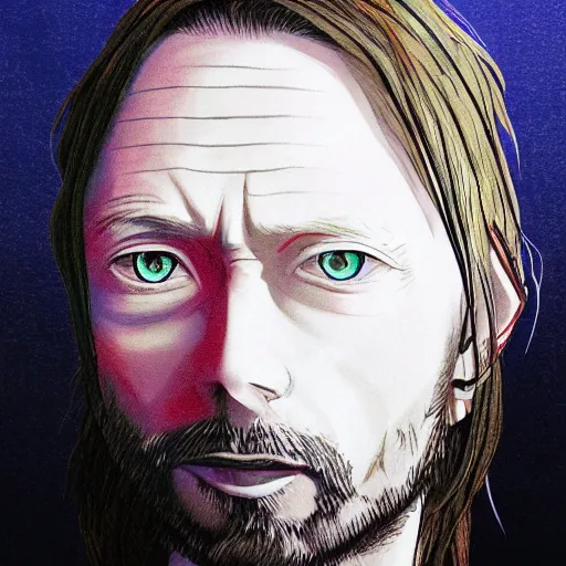 Image similar to thom yorke with sharingan in left eye, pretty face, more details, style by naruto,