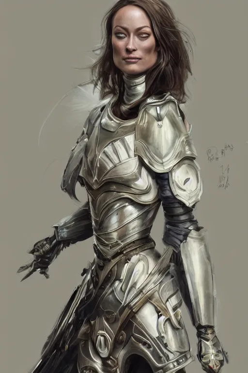 Image similar to a professionally painted portrait of Olivia Wilde, clothed in ancient battle armor, olive skin, long dark hair, beautiful bone structure, symmetrical facial features, stunningly beautiful, intricate, elegant, digital painting, trending on Artstation, concept art, smooth, sharp focus, illustration, from Metal Gear by Ruan Jia and Mandy Jurgens and Artgerm and William-Adolphe Bouguerea, award winning