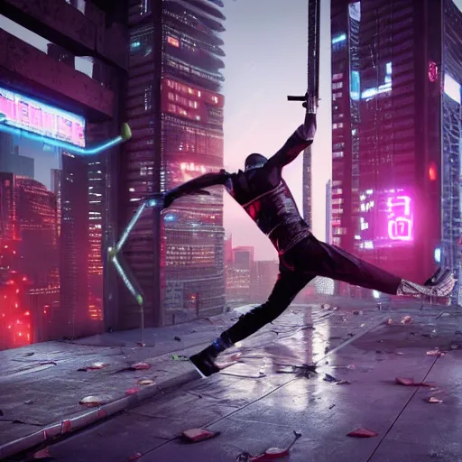 Image similar to Ninja warrior in cyberpunk style, hyper realistic, 4k, high detailed