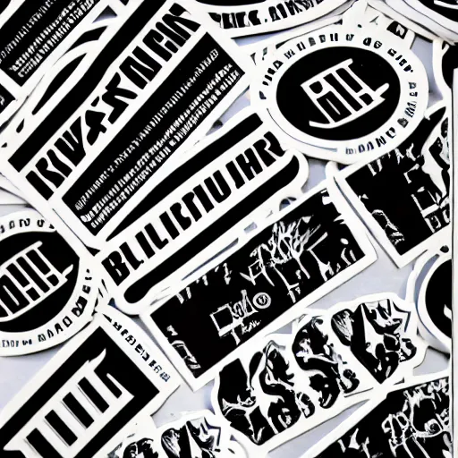 Image similar to black on white graphic design stickers in style of david rudnick, eric hu, y 2 k, brutalism