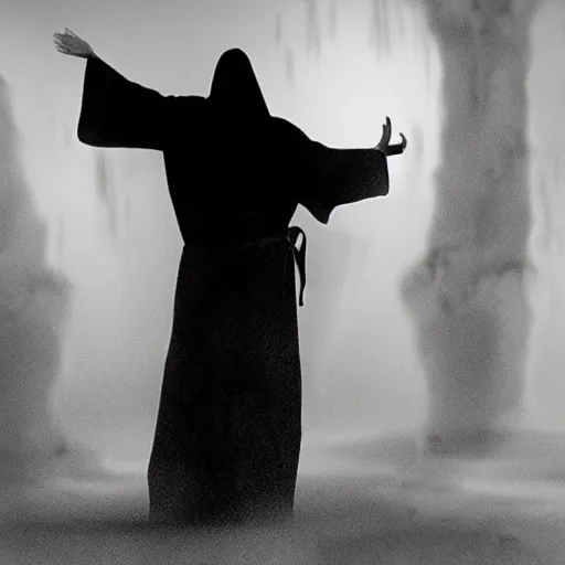 Image similar to a dark figure in a flowing robe haunts the end of time, featured