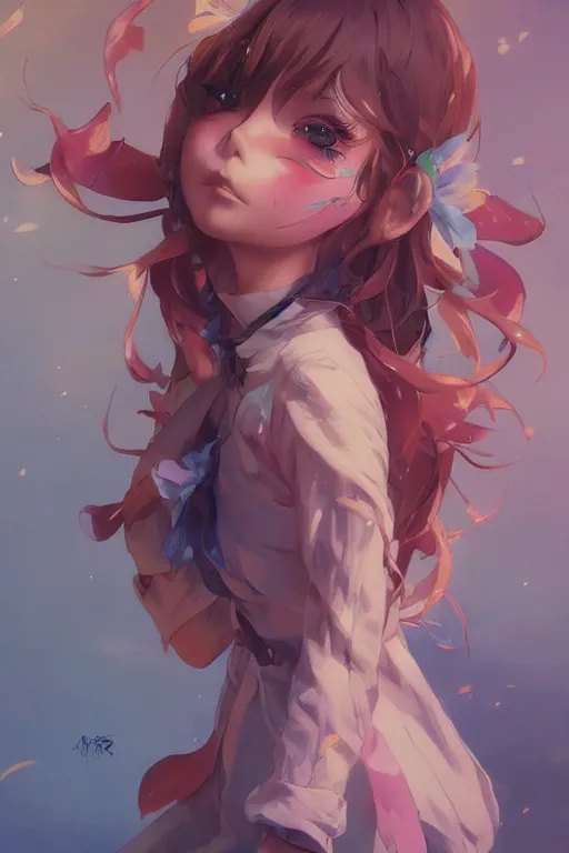 Prompt: beautiful very cute anime girl by artgerm, tooth wu, dan mumford, beeple, wlop, rossdraws, james jean, marc simonetti, artstation giuseppe dangelico pino and michael garmash and rob rey and greg manchess and huang guangjian and makoto shinkai