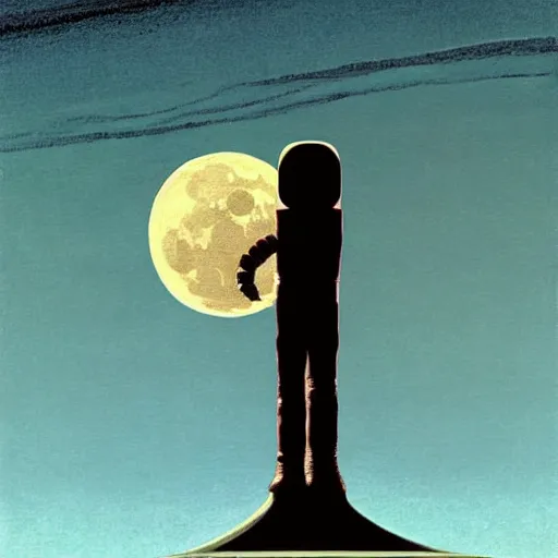 Prompt: lonely astronaut on the moon, in the style of edward hopper, in the style of bonestell, chesley