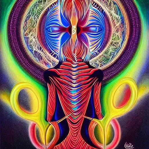 Image similar to painting by alex grey