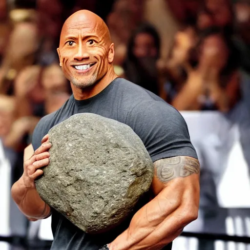 Image similar to dwayne johnson holding a giant rock above his head