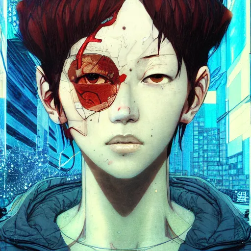 Image similar to prompt : city scavenger portrait soft light painted by james jean and katsuhiro otomo and erik jones, inspired by akira anime, smooth face feature, intricate oil painting, high detail illustration, sharp high detail, manga and anime 1 9 9 9