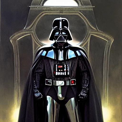 Image similar to portrait of darth vader, by donato giancola, alex ross, howard david johnson, and norman rockwell.