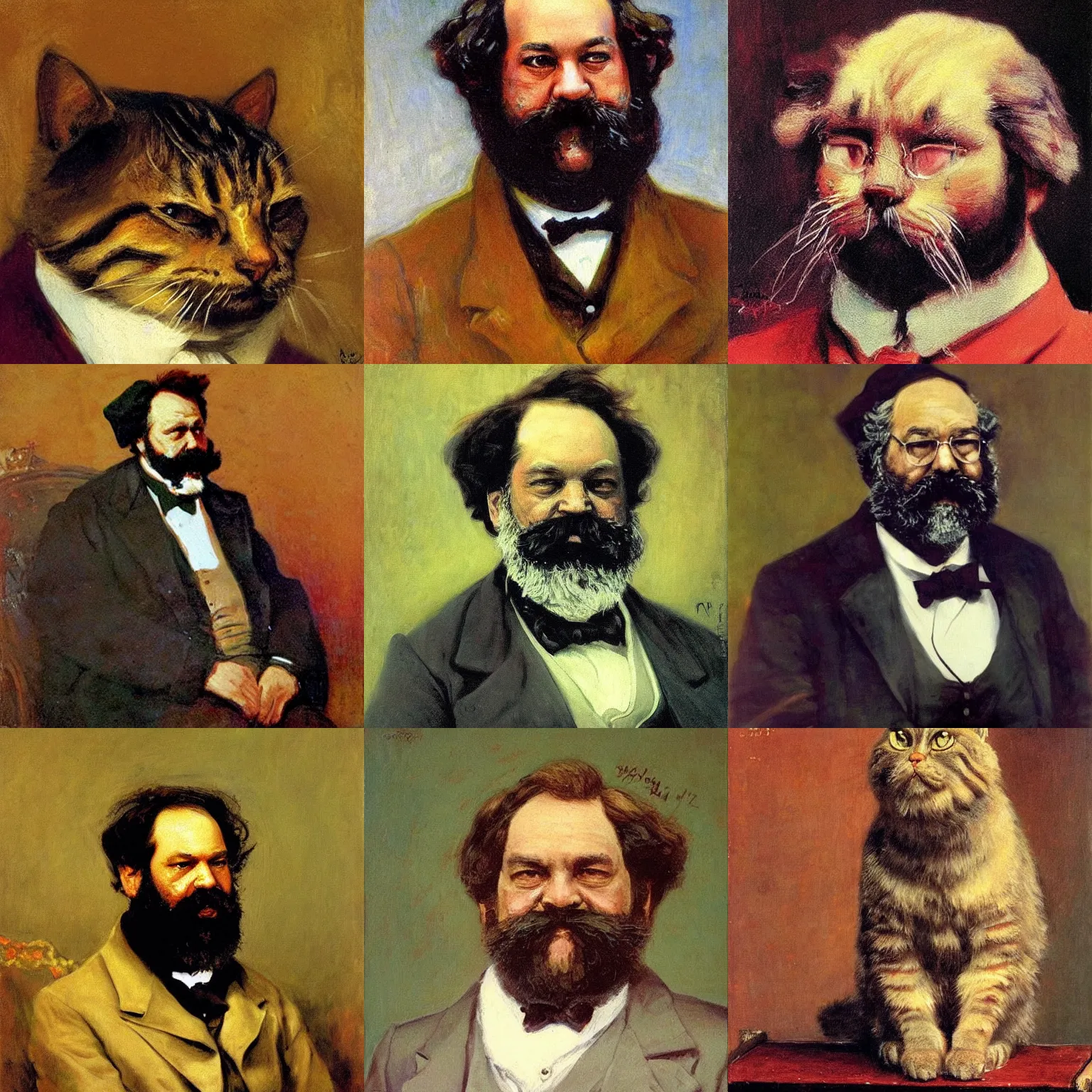 Prompt: Garfield the Cat as Karl Marx, portrait painting by Ilya Repin