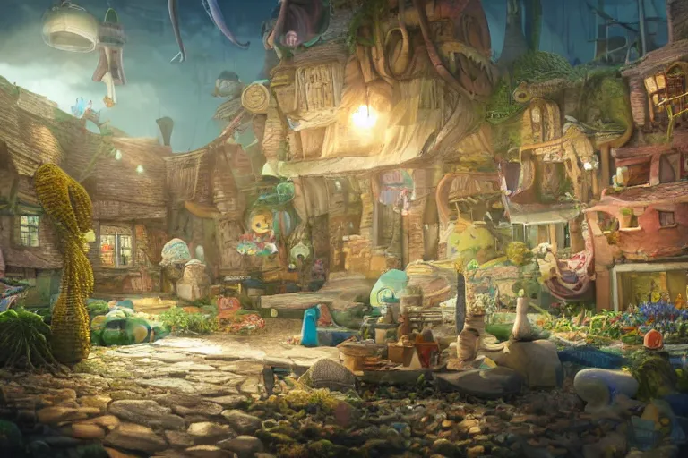 Image similar to the most amazing dream you ever had about bikini bottom squidward house area, hyper realistic, ambient lighting, concept art, intricate, hyper detailed, smooth, dynamic volumetric lighting, octane, cinematic