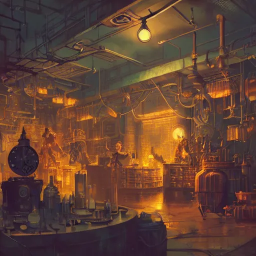 Prompt: beautiful render of chemical woekshop, steampunk by victo ngai and andreas rocha and greg rutkowski, Trending on artstation,unreal engine,8k hd wallpaperjpeg artifact,blur,artfact ,-W 1024