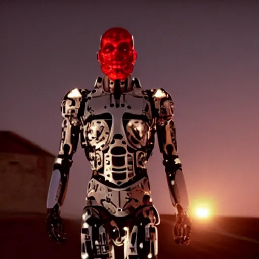 Prompt: movie still of cyborg made of the sun, cinematic composition, cinematic light, criterion collection, by edgar wright