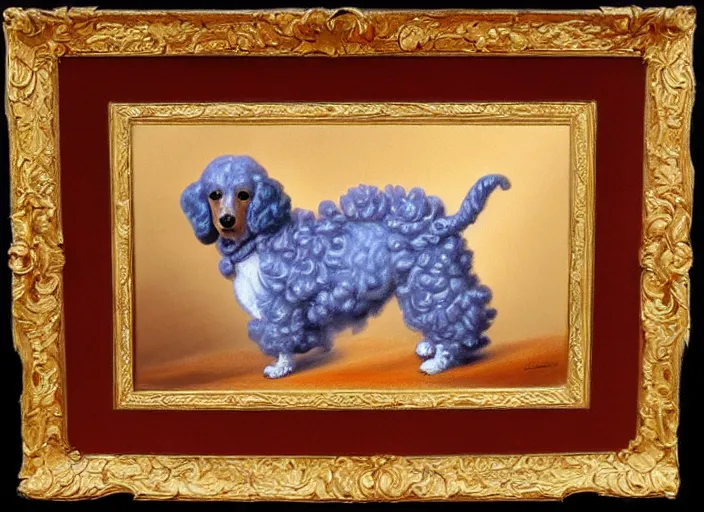 Prompt: baroque rococo painting The Holy Royal Poodle portrait Greg Hildebrandt high detail pastel cute puppy